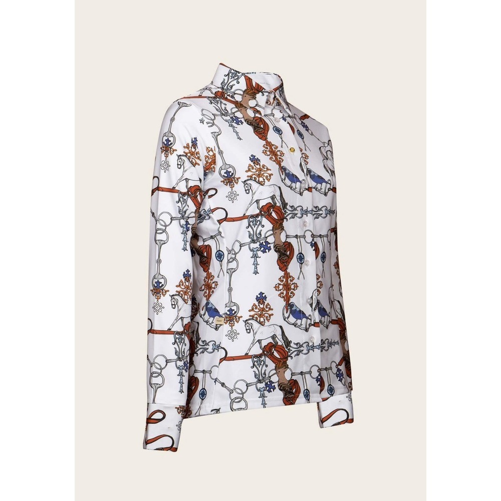 New With Tags Espoir White‎ Carnival Button Shirt Equestrian Wear Sz Extra Small